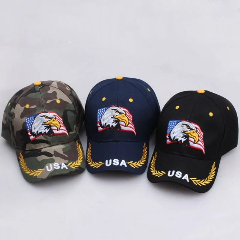 Casquette unisexe brodée aigle chauve & drapeau USA — Casquette baseball été outdoor — Anti-UV, protection solaire — Style hip-hop et sports🚚 Livraison rapide FelizShop