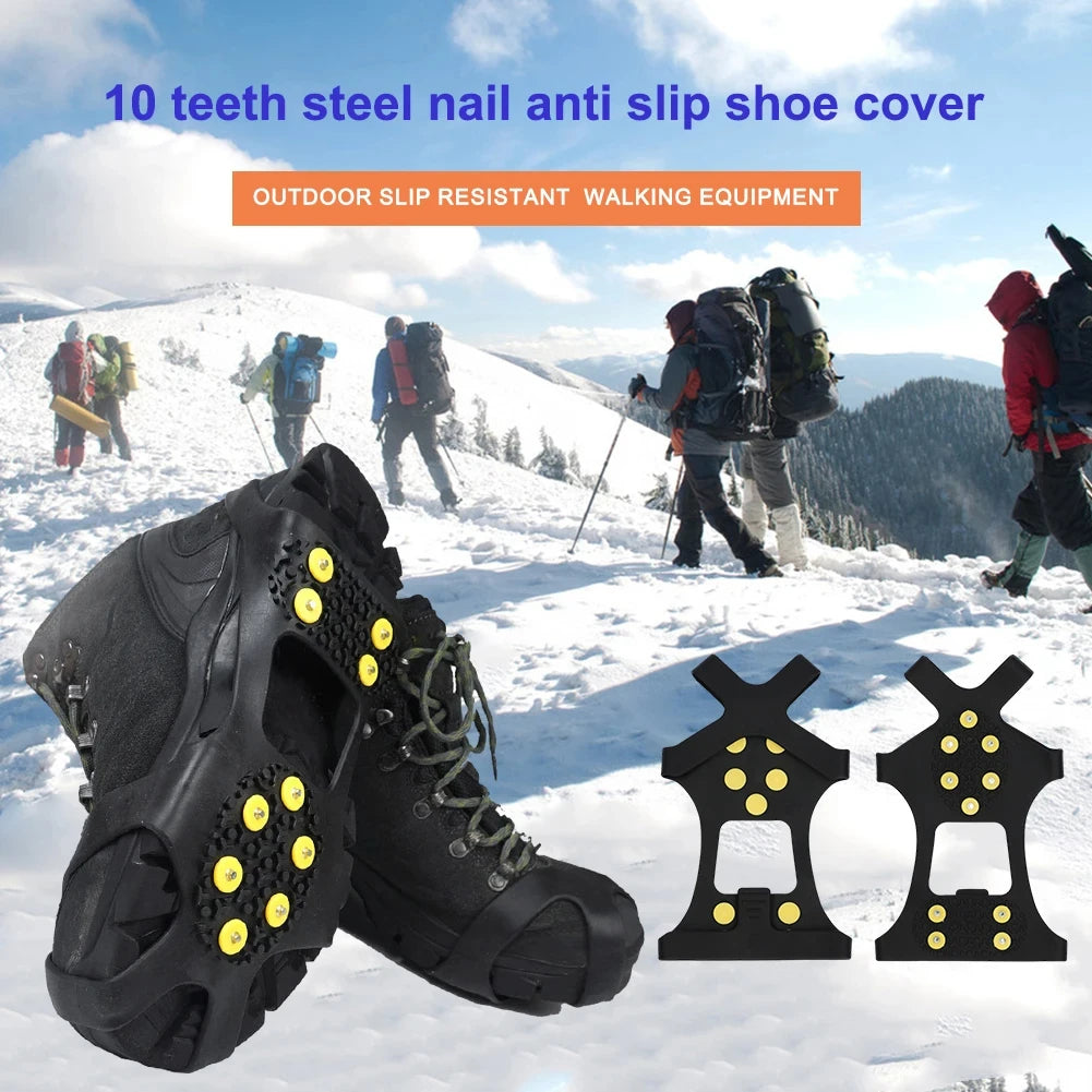 Crampons Antidérapants 10 Pointes – Griffe de Neige Universelle pour Chaussures, Randonnée, Alpinisme et Marche en Extérieur, Unisexe FelizShop
