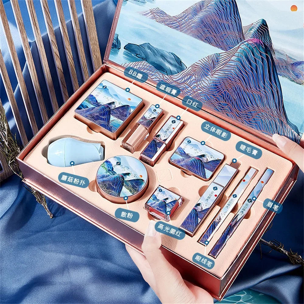 Coffret Maquillage Noël – Set Cadeau Beauté Complet | BB Cream, Rouge à Lèvres, Fards, Eyeliner, Crayon Sourcils🚚 Livraison rapide FelizShop