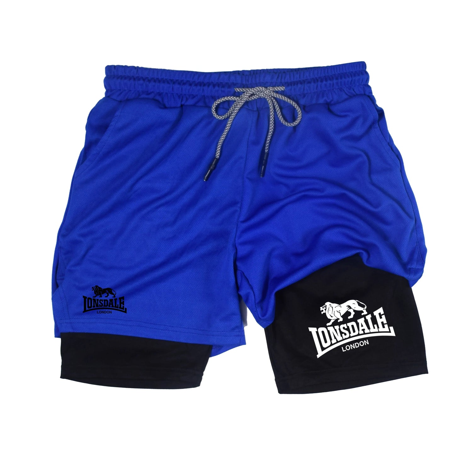 2 in 1 Running Shorts Men Workout Lonsdale Compression Shorts with Phone Pocket Towel Loop Summer Sport Athletic Activewear 🚚 Livraison rapide en 8 à 12 jours ouvrés depuis la France FelizShop