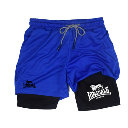 2 in 1 Running Shorts Men Workout Lonsdale Compression Shorts with Phone Pocket Towel Loop Summer Sport Athletic Activewear 🚚 Livraison rapide en 8 à 12 jours ouvrés depuis la France FelizShop