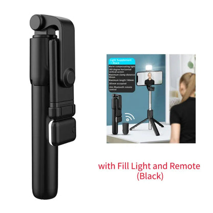 Perche à Selfie Bluetooth Portable avec Trépied – Télécommande Sans Fil, Lumière d’Appoint, Support Téléphone Rétractable et Extensible 🚚 Livraison rapide en 8 à 12 jours ouvrés depuis la France ou nos entrep FelizShop