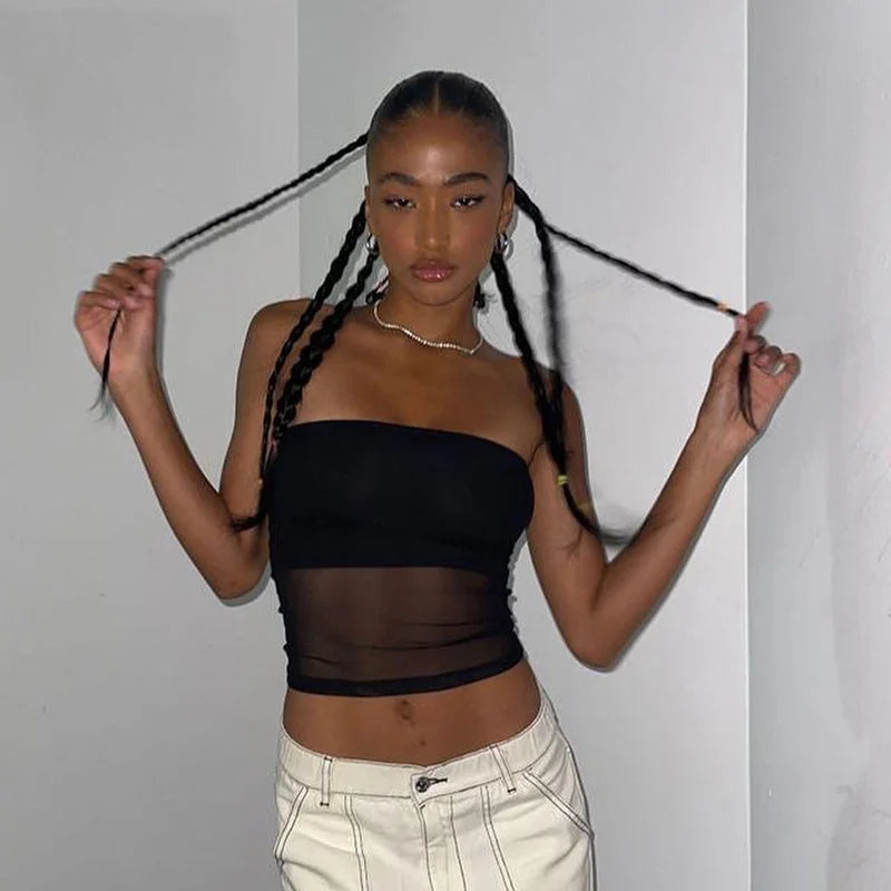 Crop Top Corset Mesh Noir Femme – Patchwork & Tube Top Sexy
Tailles : S à L
Matière : mesh léger, patchwork de tissus
Style : bustier tube, sans manches, épaules dénudées, coupe slim
Saison : été, streetwear
🚚 Li FelizShop