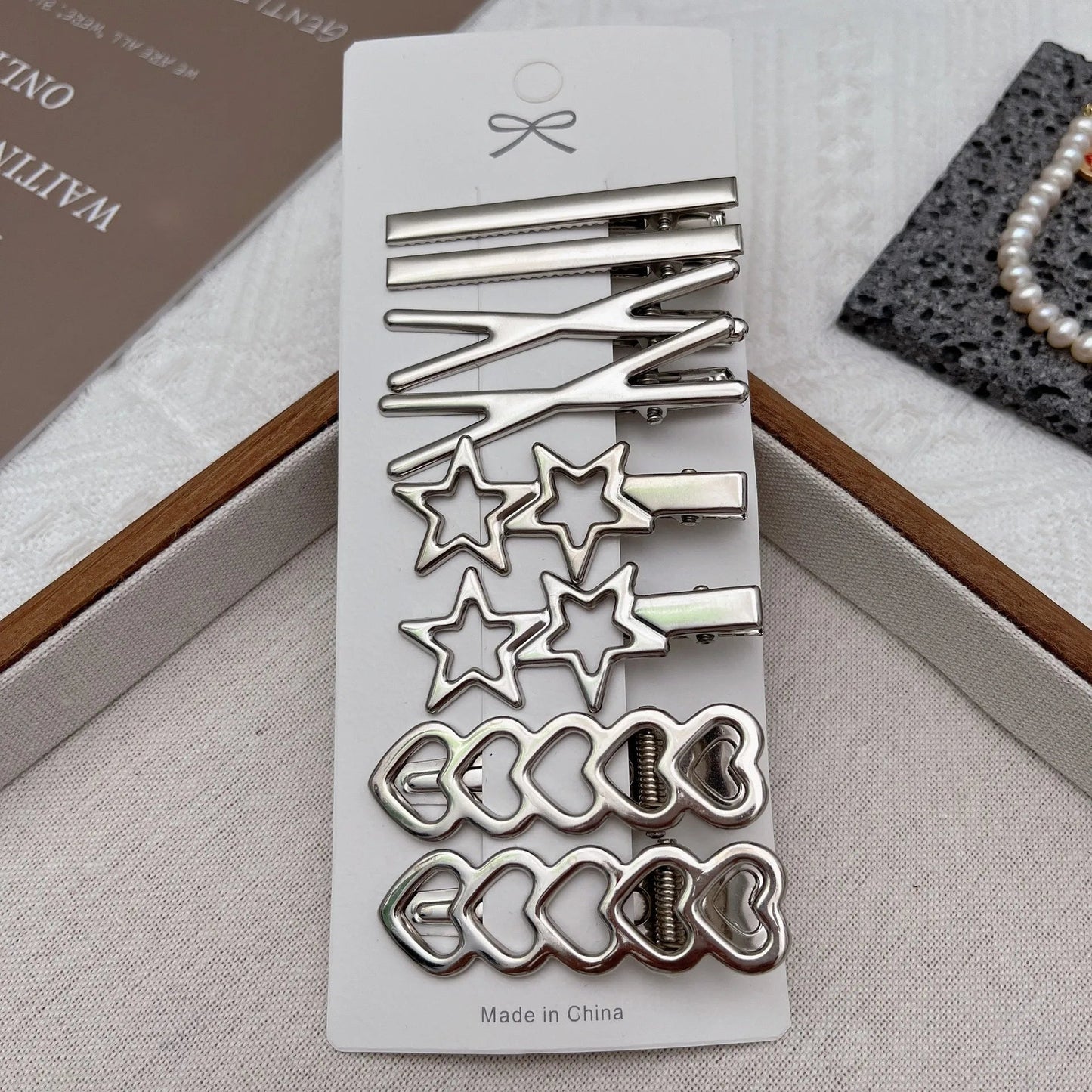 Lot de 8 Barrettes Cheveux Métal Argentées – Style Coréen & Géométrique FelizShop