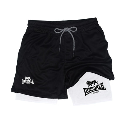 2 in 1 Running Shorts Men Workout Lonsdale Compression Shorts with Phone Pocket Towel Loop Summer Sport Athletic Activewear 🚚 Livraison rapide en 8 à 12 jours ouvrés depuis la France FelizShop