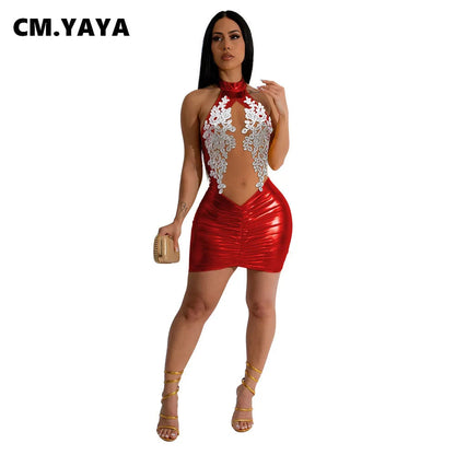 CM.YAYA Women O-neck Mini Dress Sleeveless Mesh See Through Sexy Pencil Dresses Sexy Night Club party Evening Vestidos Summer 🚚 Livraison rapide en 8 à 12 jours ouvrés depuis la France FelizShop