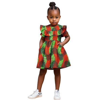 Robe Africaine Fille – Imprimé Wax Dashiki à Volants Été FelizShop