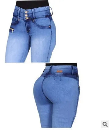 Jean Slim Femme – Automne 2025 | Taille Haute, Plissé & Boutons
Tailles : 24 à 32 (EU)
Longueur : cheville (small foot pants)
Matière : denim blanc stretch avec détails plissés
Style : taille haute, fermeture boutons + FelizShop