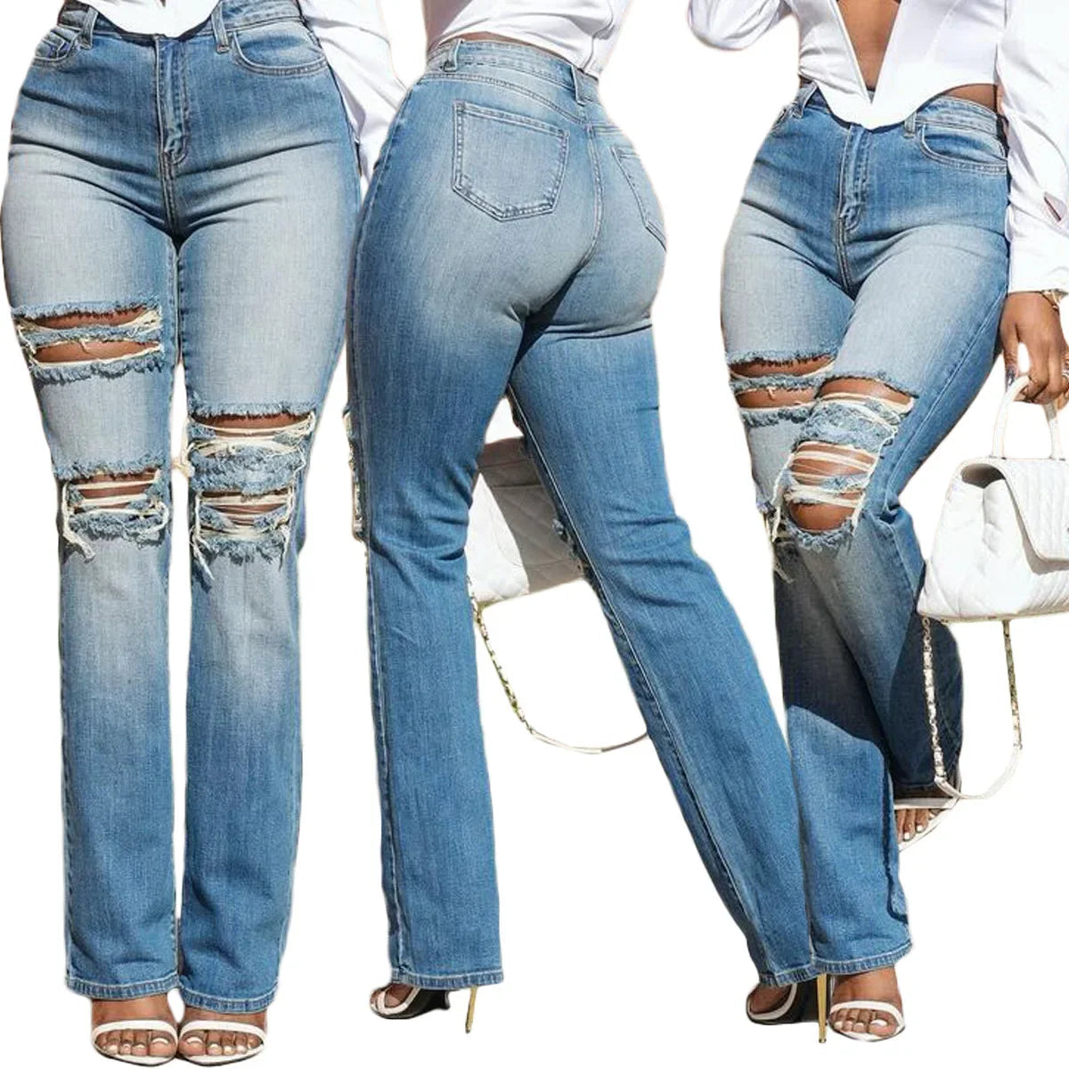 Hole Jeans Women Straight Pants Strecth High Strecth 2025 Streetwear Denims Washed Distressed Pockets Vintage Ripped Trousers
🚚Livraison gratuite rapide et sécurisé FR FelizShop