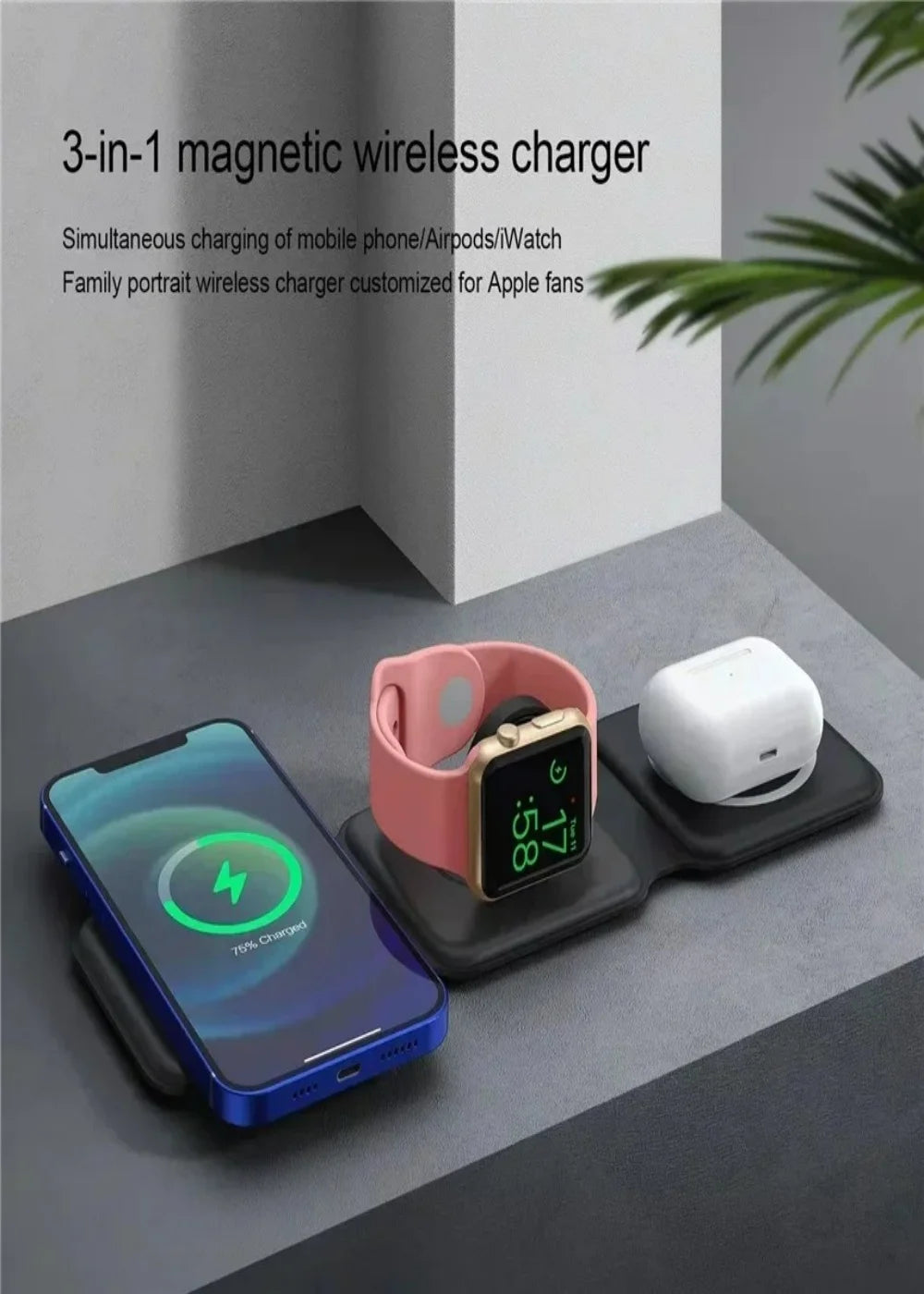 Chargeur magnétique sans fil 3-en-1 à charge rapide — Compatible iPhone 16, 15, 14 Pro Max, AirPods, Apple Watch — Support pliable pour téléphone portable
🚚 Livraison rapide en 8 à 12 jours ouvrés FelizShop