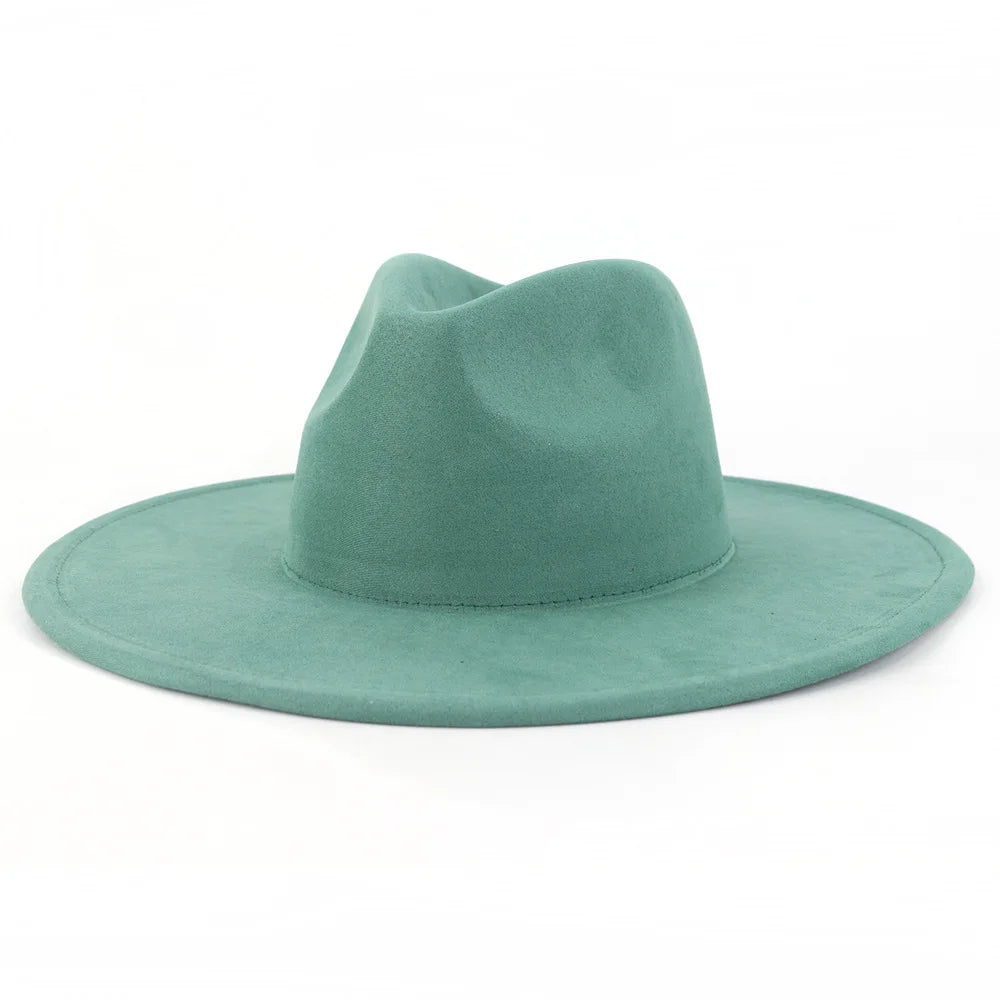 9.5 CM Big Brim Jazz Fedora Hats Men Suede Fabric Heart Top Felt Cap Women Luxury Designer Brand Party Green Fascinator Hats FelizShop