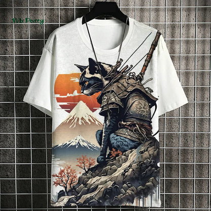T-shirt Homme Chat Samouraï – Style Harajuku Oversize🚚Livraison rapide gratuite et sécurisée FelizShop