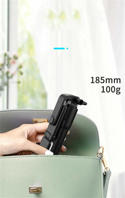 Perche à Selfie Bluetooth Portable avec Trépied – Télécommande Sans Fil, Lumière d’Appoint, Support Téléphone Rétractable et Extensible 🚚 Livraison rapide en 8 à 12 jours ouvrés depuis la France ou nos entrep FelizShop