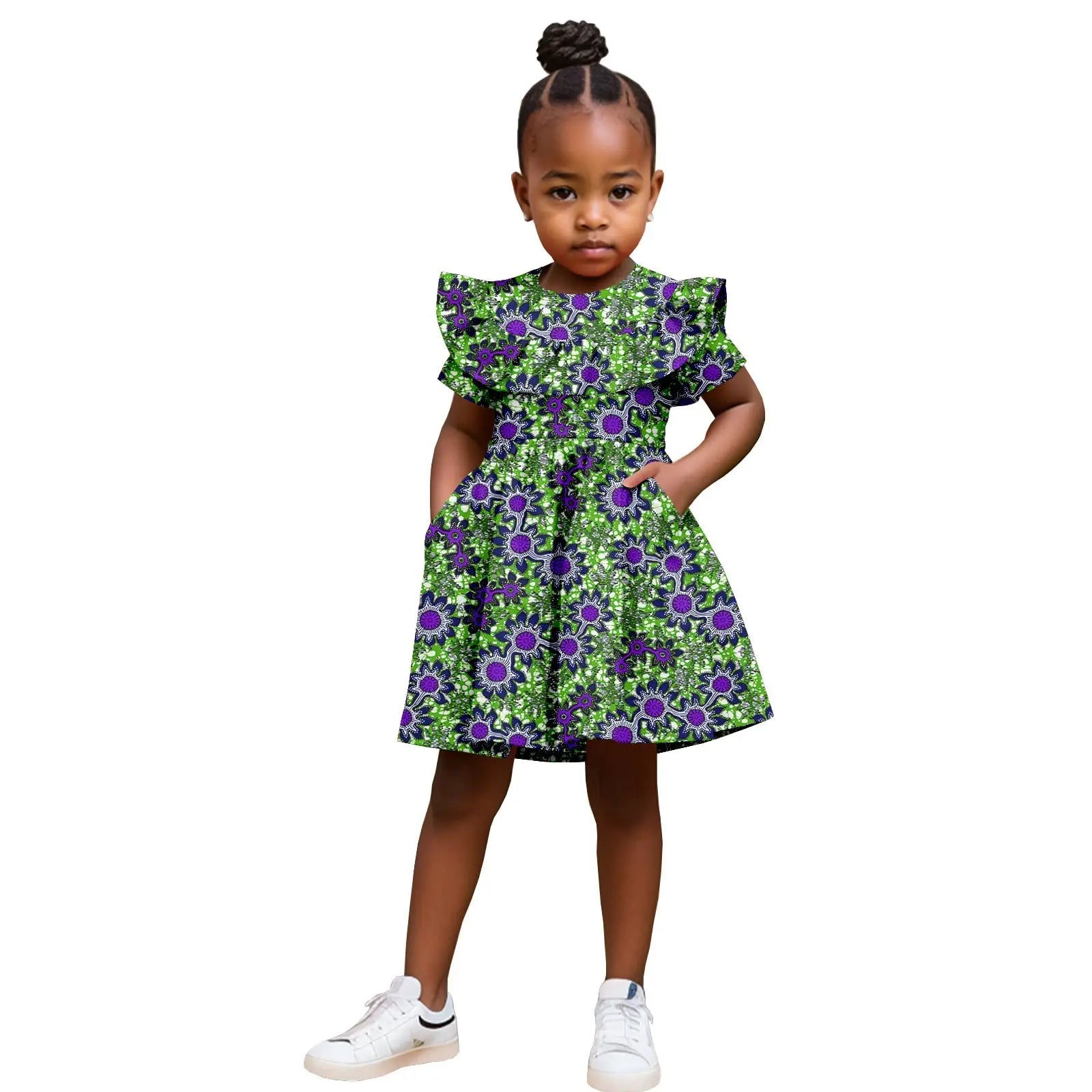 Robe Africaine Fille – Imprimé Wax Dashiki à Volants Été FelizShop