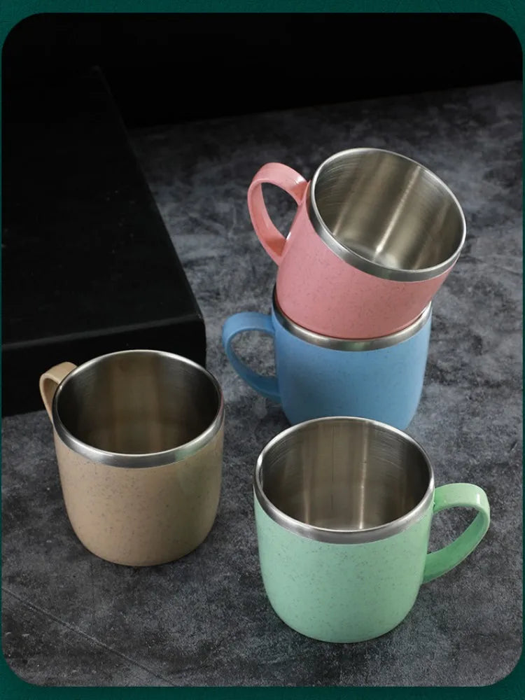 Tasse Inox Double Paroi – Anse Plastique Anti-Chaleur FelizShop