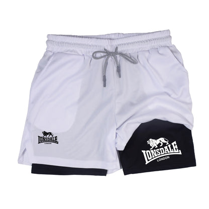2 in 1 Running Shorts Men Workout Lonsdale Compression Shorts with Phone Pocket Towel Loop Summer Sport Athletic Activewear 🚚 Livraison rapide en 8 à 12 jours ouvrés depuis la France FelizShop