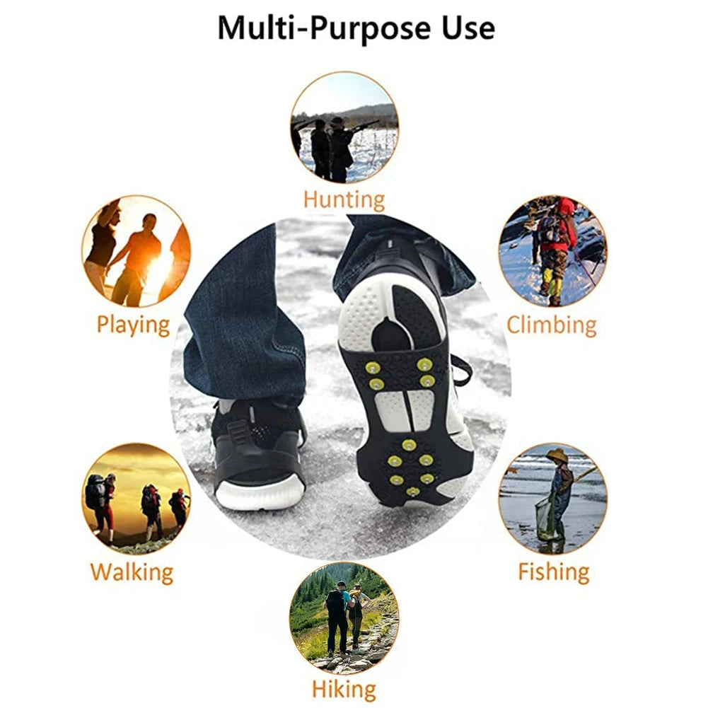 Crampons Antidérapants 10 Pointes – Griffe de Neige Universelle pour Chaussures, Randonnée, Alpinisme et Marche en Extérieur, Unisexe FelizShop