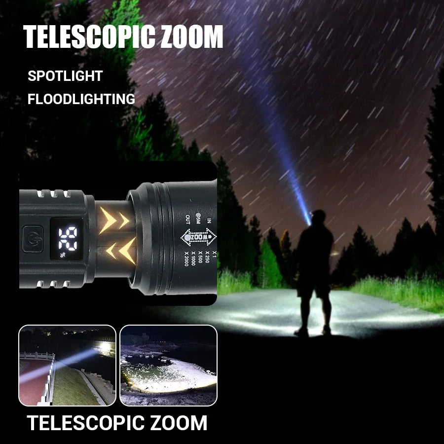 High Strong Power Led Flashlights 2000LM Tactical Torch with Display Light USB Charging Camping Fishing Emergency Zoom Lantern🚚Livraison gratuite rapide et sécurisé FR FelizShop
