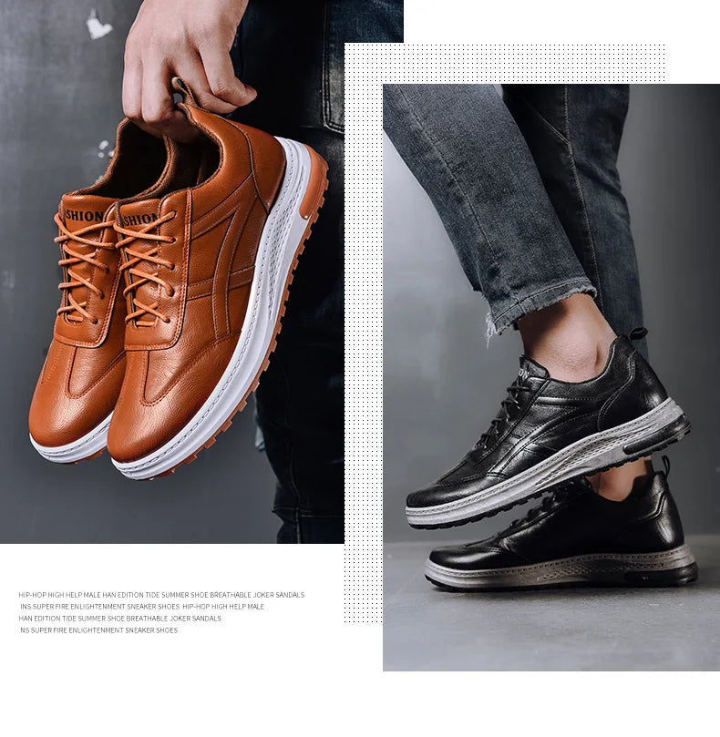 Sneakers en cuir PU pour homme — Chaussures business casual — Baskets respirantes d’extérieur — Mocassins mode pour homme — Chaussures de marche🚚 Livraison rapide FelizShop