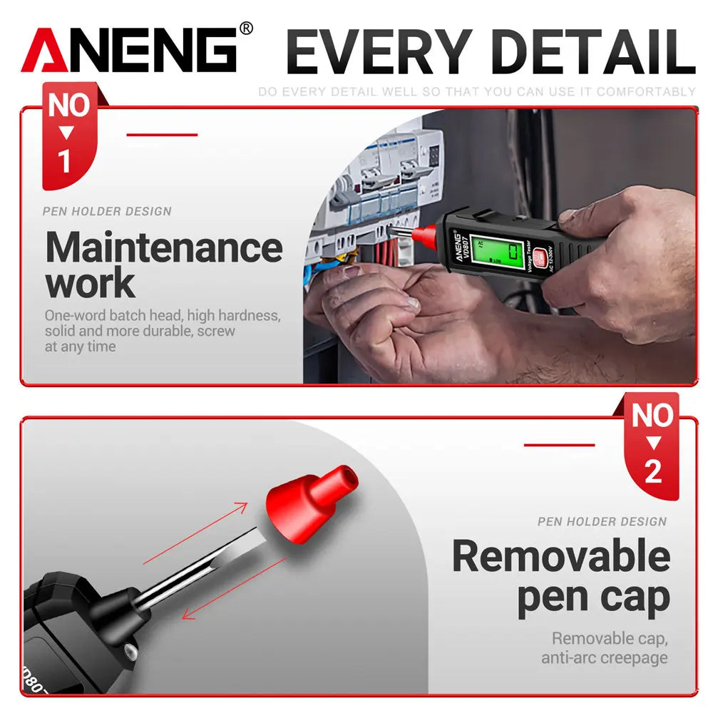 ANENG VD807 – Stylo testeur électrique intelligent à induction, capteur NCV sans contact, détecteur de tension AC 12–300V, fréquence 50/60Hz. Outil portable de détection de fils électriques.🚚Livraison gratuite ra FelizShop