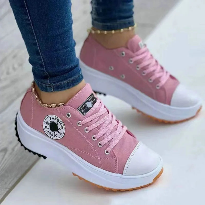 Baskets Femme 2025 en Toile Imprimée – Chaussures Plates à Lacets, Style Décontracté, Sneakers Casual pour Femme🚚 Livraison rapide en 8 à 12 jours ouvrés depuis la France FelizShop