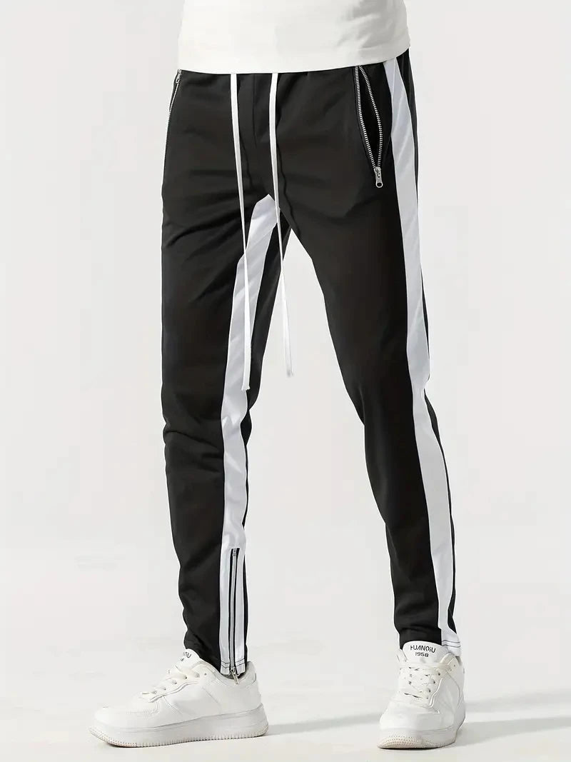 Men Sweatshirts Jogging Pants Men Casual Pants Men Stylish Color Block Zip Pockets Drawstring Sports Skinny Pants Trousers Pants FelizShop