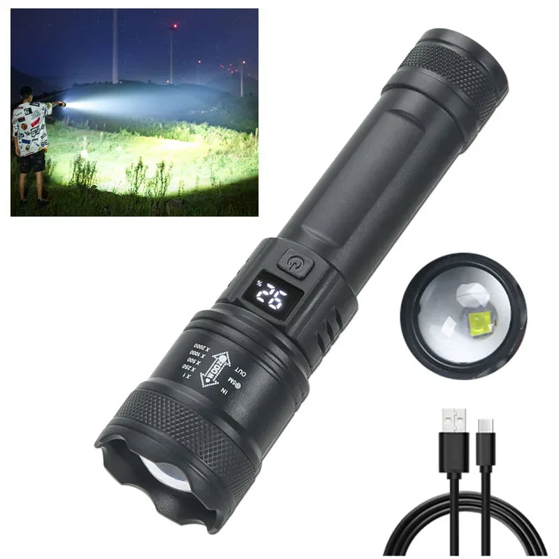 High Strong Power Led Flashlights 2000LM Tactical Torch with Display Light USB Charging Camping Fishing Emergency Zoom Lantern🚚Livraison gratuite rapide et sécurisé FR FelizShop