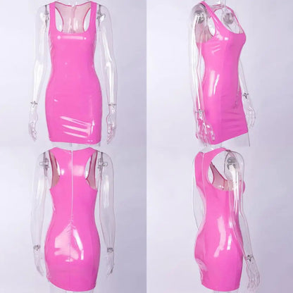Pink Sleeveless Slim Dress Skinny Sexy Women Fashion Bodycon Leather Sundress Graduation Halloween Party Backless Corset Dress (🚚 Livraison rapide en 8 à 12 jours ouvrés depuis la France ) FelizShop