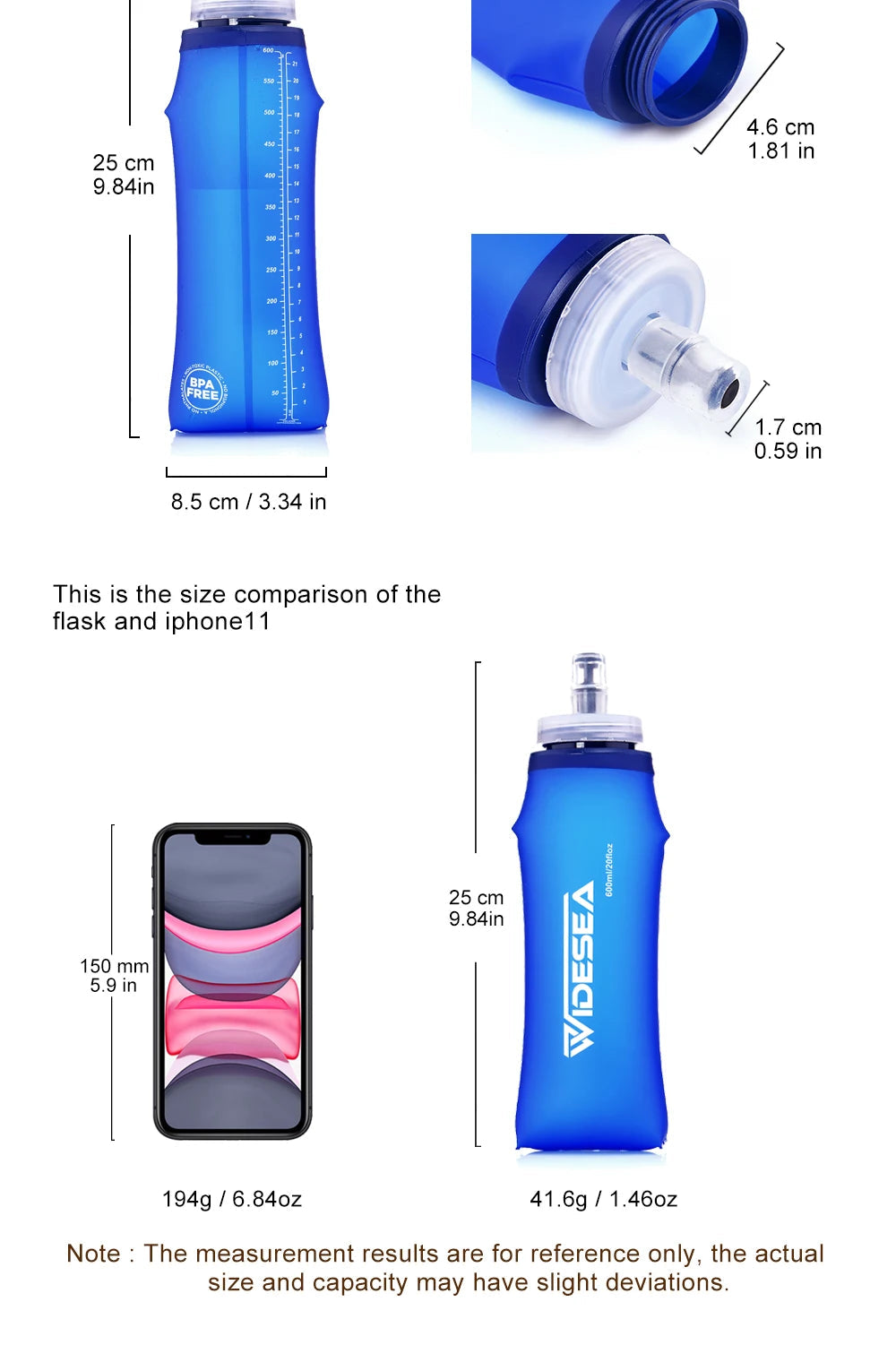 Widesea Gourde souple de camping 600 ml — Bouteille pliable pour sport et randonnée — Hydratation portable sans BPA, idéale pour vélo, course et taille
🚚 Livraison rapide en 8 à 12 jours ouvrés depuis la France FelizShop
