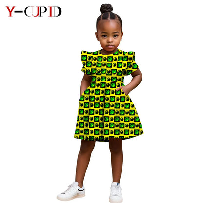 Robe Africaine Fille – Imprimé Wax Dashiki à Volants Été FelizShop