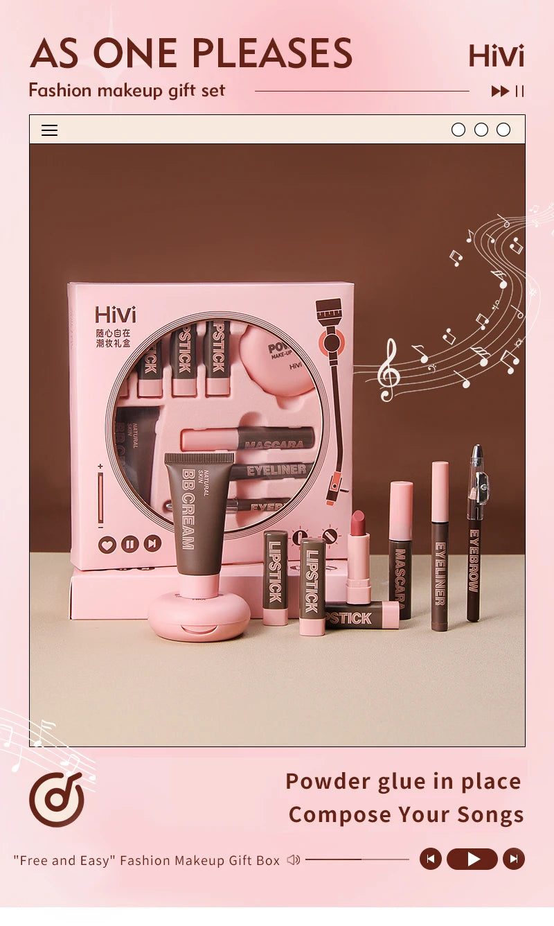 Coffret Maquillage HiVi Édition Limitée – Cadeau de Saint-Valentin pour Femme | Rouge à Lèvres, Poudre, Fixateur & Plus🚚 Livraison rapide FelizShop