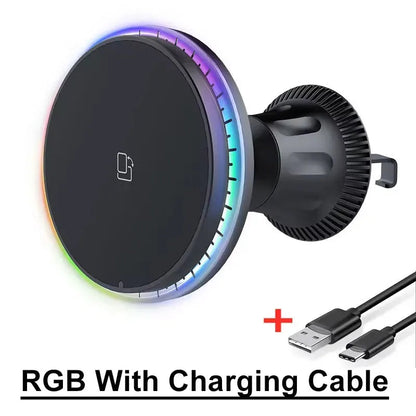 Chargeur sans fil magnétique pour voiture 30W RGB — Compatible iPhone 12, 13, 14, 15 Pro Max (MagSafe), support de téléphone voiture avec fixation, station de charge rapide 🚚 Livraison rapide en 8 à 12 jours ouvrés FelizShop