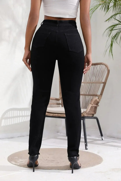 Women Jeans Denim pant High Waist Pencil Pants Holes Slim Fit Pockets Sexy Streetwear Solid Sheath Distressed Ankle Length 2025 FelizShop