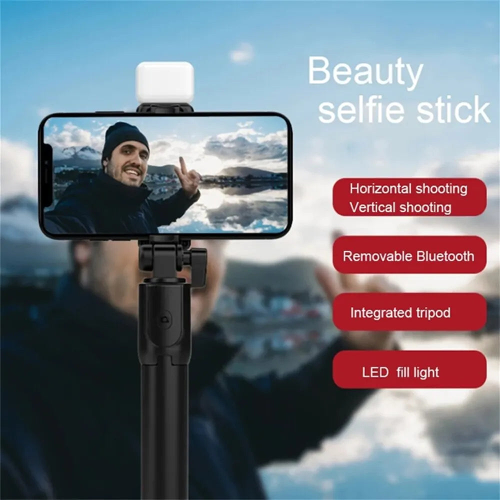 Perche à Selfie Bluetooth Portable avec Trépied – Télécommande Sans Fil, Lumière d’Appoint, Support Téléphone Rétractable et Extensible 🚚 Livraison rapide en 8 à 12 jours ouvrés depuis la France ou nos entrep FelizShop