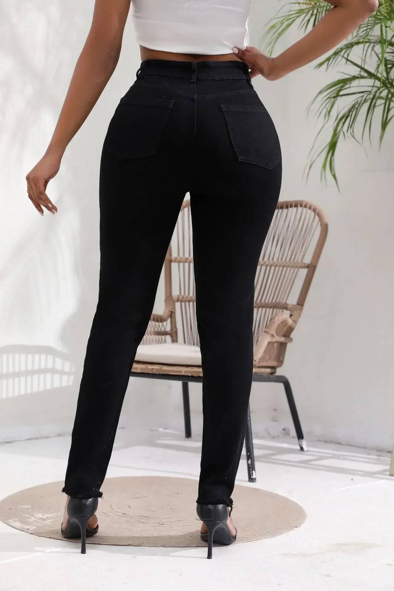 Women Jeans Denim pant High Waist Pencil Pants Holes Slim Fit Pockets Sexy Streetwear Solid Sheath Distressed Ankle Length 2025 FelizShop