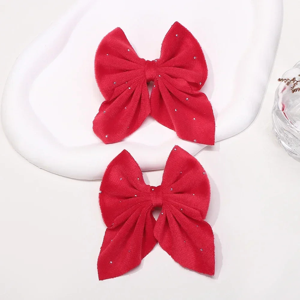 Barrettes Nœud Rouge Velours pour Fille – Lot de 2 Accessoires Cheveux à Pois Étoilés FelizShop
