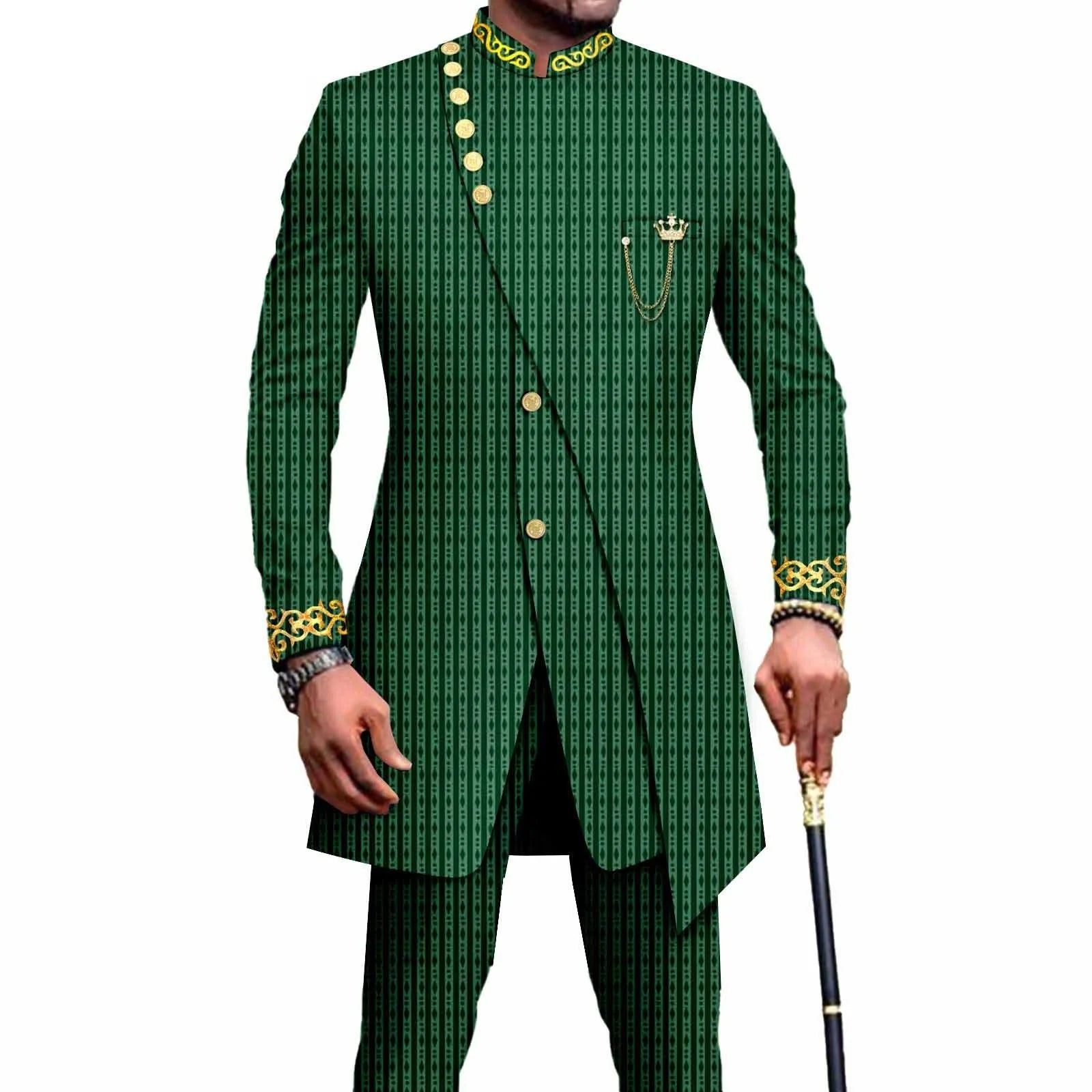 Costume Africain Homme – Blazer Brodé & Pantalon Slim FelizShop