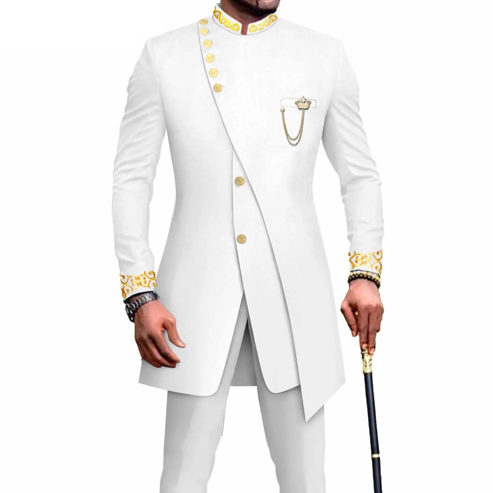 Costume Africain Homme – Blazer Brodé & Pantalon Slim FelizShop