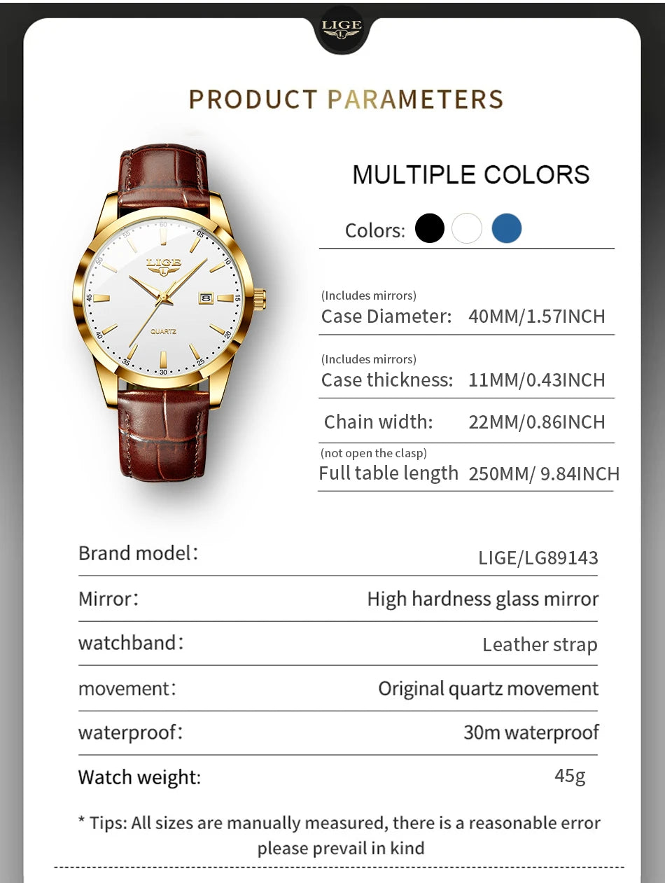 Montre Homme LIGE – Bracelet Cuir Marron – Chronographe Sport & Élégance🚚 Livraison rapide en 8 à 12 jours ouvrés depuis la France FelizShop