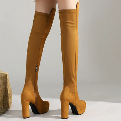 Cuissardes femme en suédine extensible – Talons hauts plateforme épais – Bottes slim au-dessus du genou – Automne / Hiver élégance & confort
🚚Livraison gratuite rapide et sécurisé FR FelizShop