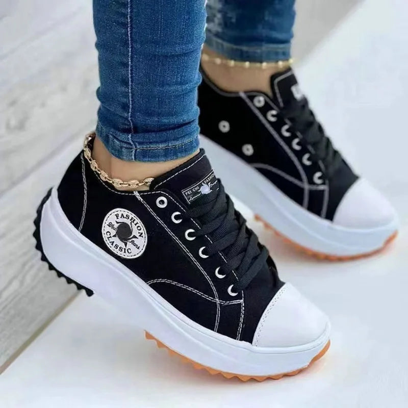 Baskets Femme 2025 en Toile Imprimée – Chaussures Plates à Lacets, Style Décontracté, Sneakers Casual pour Femme🚚 Livraison rapide en 8 à 12 jours ouvrés depuis la France FelizShop