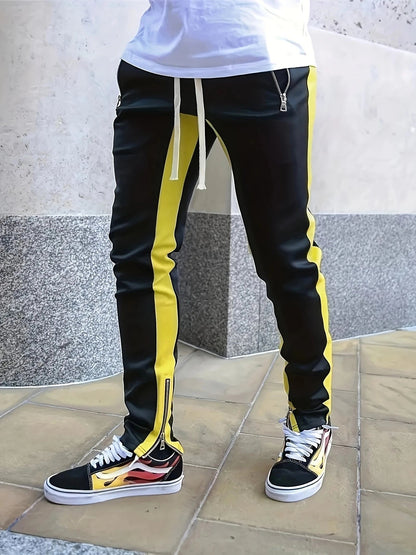 Men Sweatshirts Jogging Pants Men Casual Pants Men Stylish Color Block Zip Pockets Drawstring Sports Skinny Pants Trousers Pants FelizShop