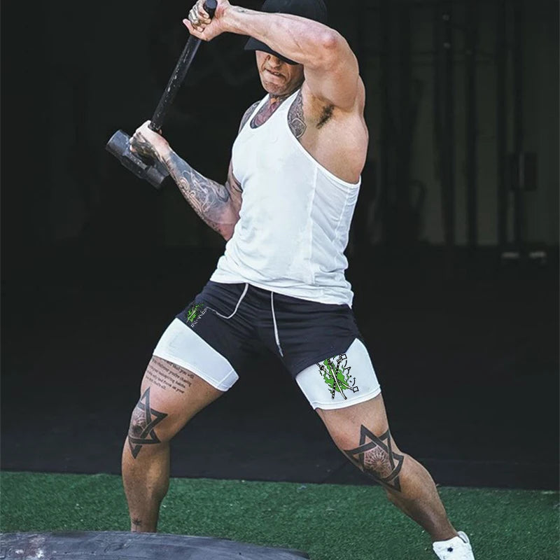 Shorts de compression homme avec poche téléphone — Sports, boucle serviette, entraînement gym — Imprimé été 2 en 1🚚 Livraison rapide en 8 à 12 jours ouvrés depuis la France FelizShop