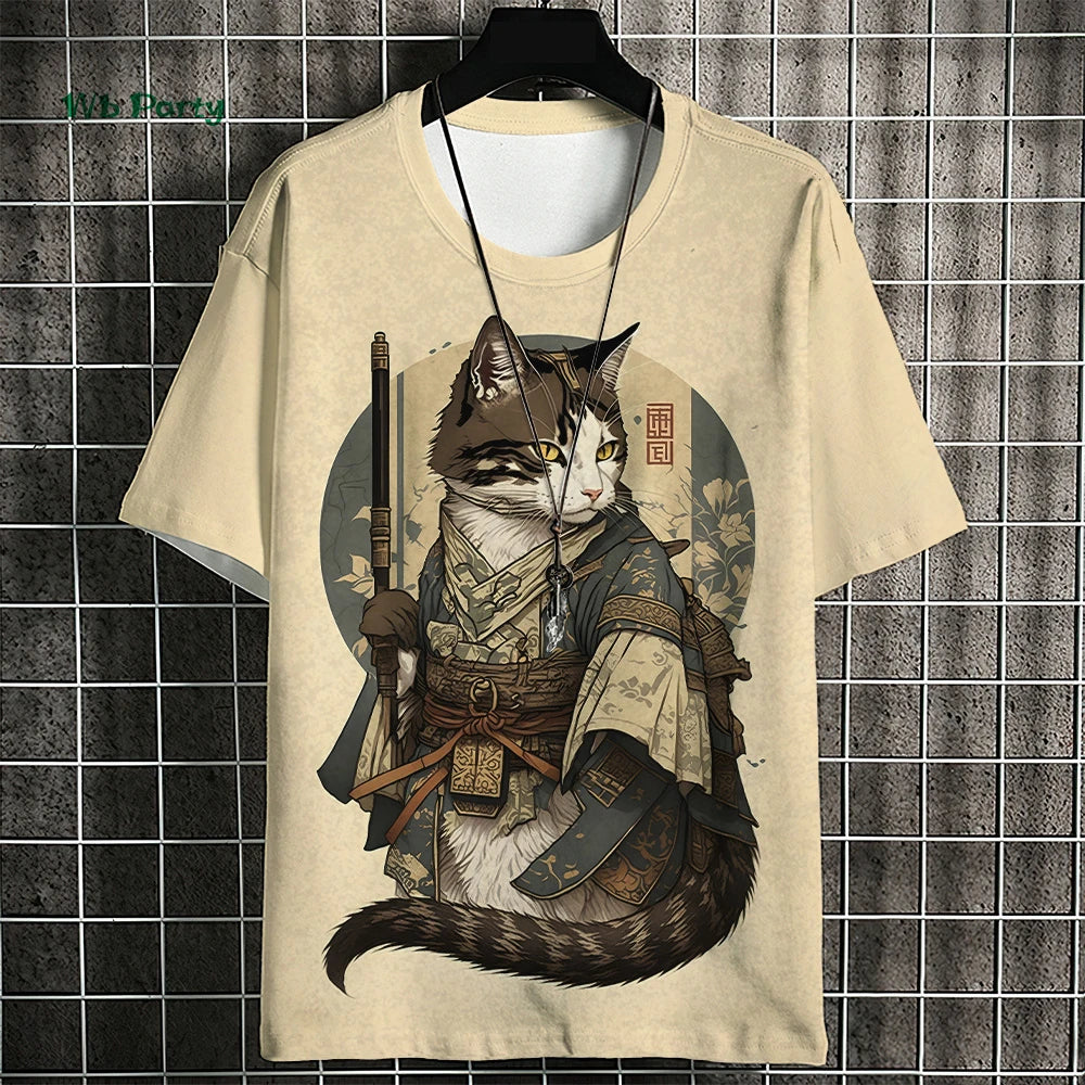 T-shirt Homme Chat Samouraï – Style Harajuku Oversize🚚Livraison rapide gratuite et sécurisée FelizShop