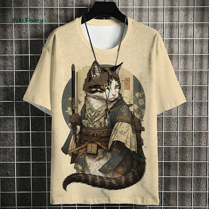 T-shirt Homme Chat Samouraï – Style Harajuku Oversize🚚Livraison rapide gratuite et sécurisée FelizShop