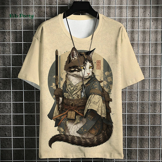 T-shirt Homme Chat Samouraï – Style Harajuku Oversize🚚Livraison rapide gratuite et sécurisée FelizShop