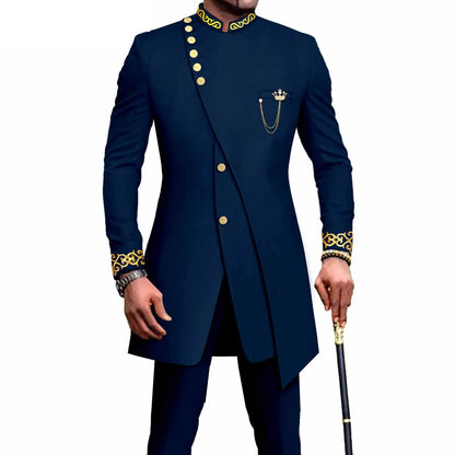 Costume Africain Homme – Blazer Brodé & Pantalon Slim FelizShop