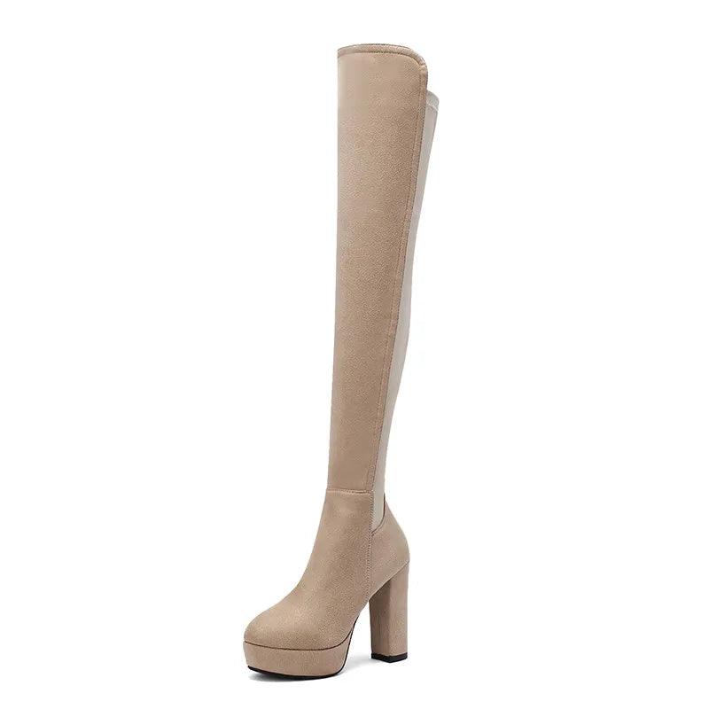 Cuissardes femme en suédine extensible – Talons hauts plateforme épais – Bottes slim au-dessus du genou – Automne / Hiver élégance & confort
🚚Livraison gratuite rapide et sécurisé FR FelizShop
